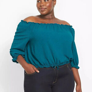 NWOT Lane Bryant Ink Blue 3/4 Sleeve Off The Shoulder Control Blouse Size 18/20